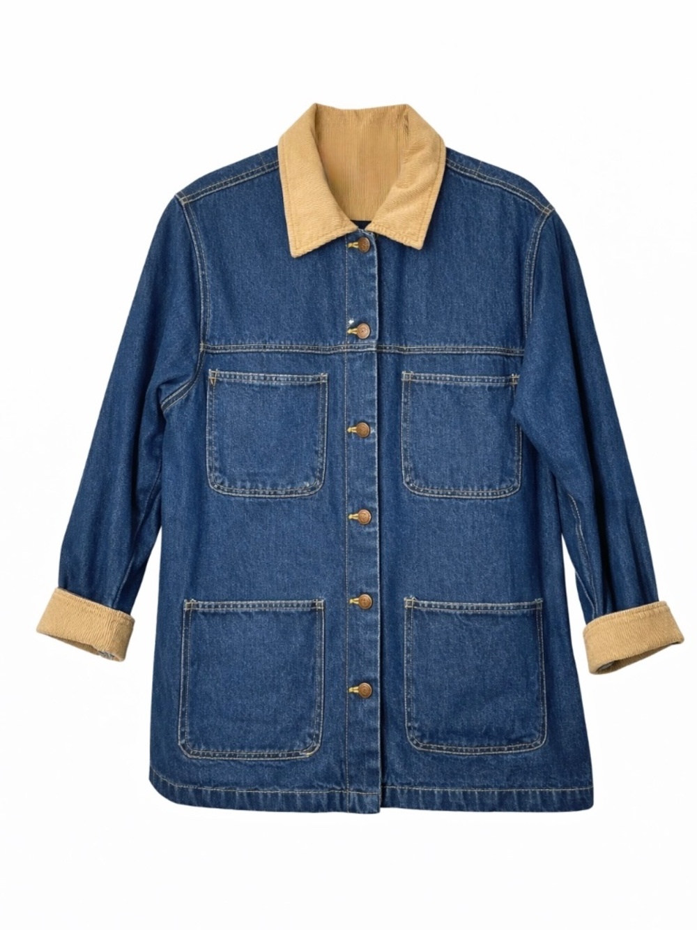 Vintage 90s Bill Blass Denim Barn Jacket Chore Coat USA Large